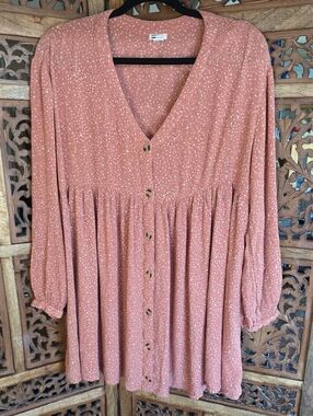 Billabong Dusty Rose Button-Front V-Neck Long Sleeve Tunic
